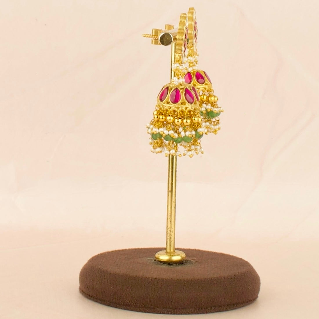 Gold inspired Floral Design Studded Jadau Kundan Jhumki with Beads