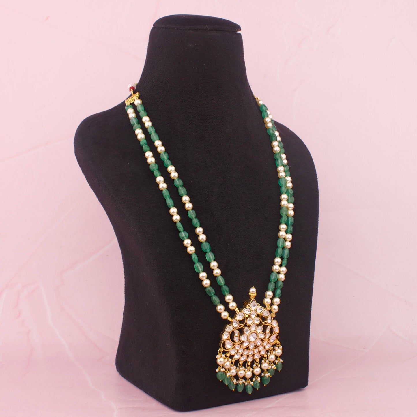 Designer Jadau Kundan Beads Mala With Pearl Hangings