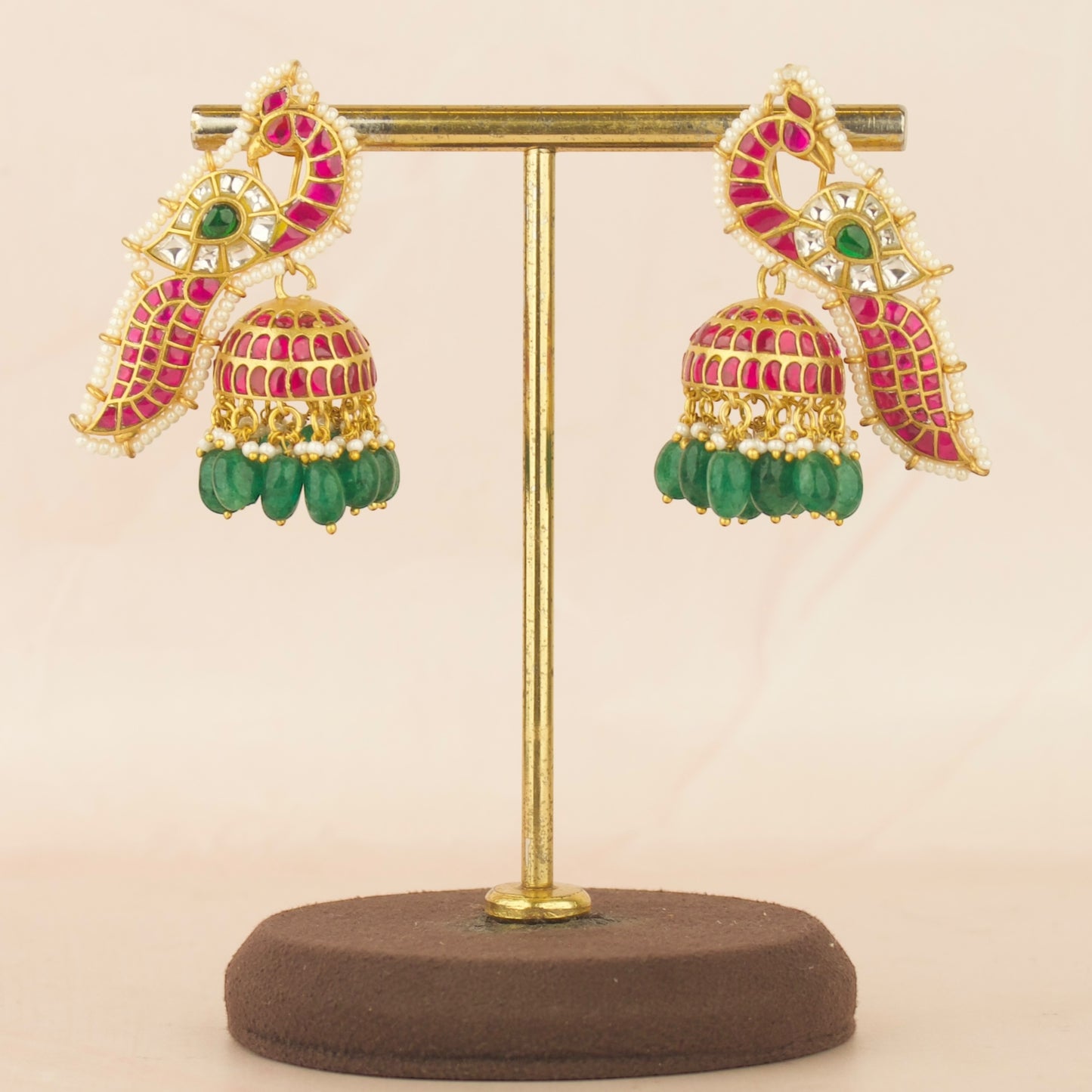 Unique Peacock Design Studded Jadau Kundan Jhumki With Beads