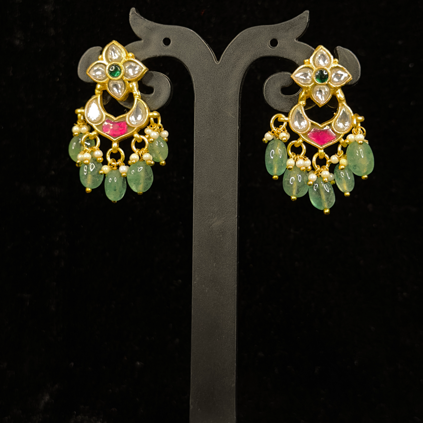 Elegant Small Jadau Kundan Chandbali in White