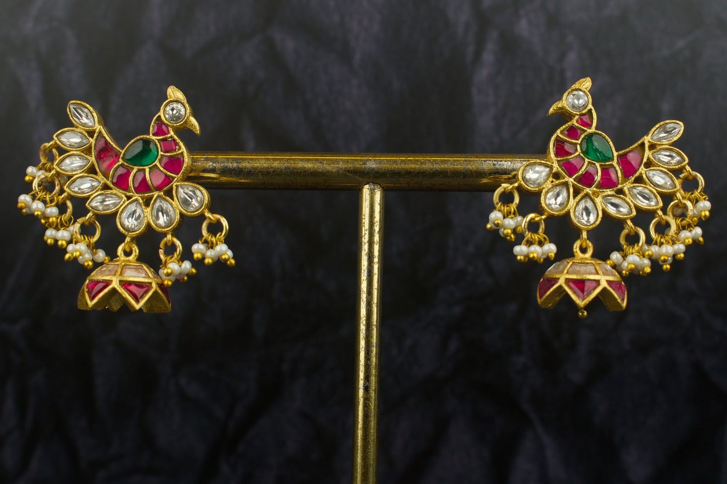 Unique Peacock Studded Jadau Kundan Jhumka Earrings