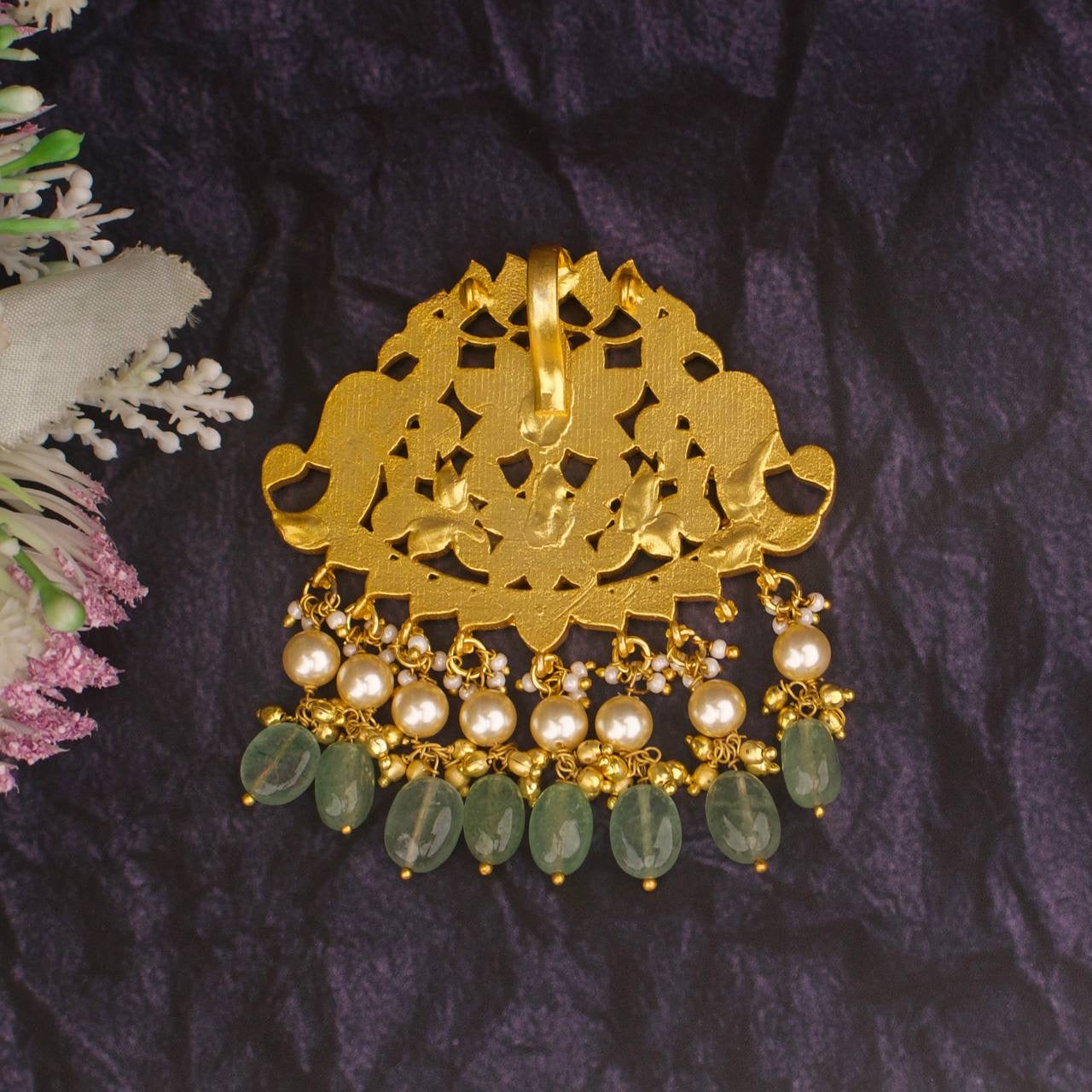 Traditional Floral Peacock Design Jadau Kundan Pendant