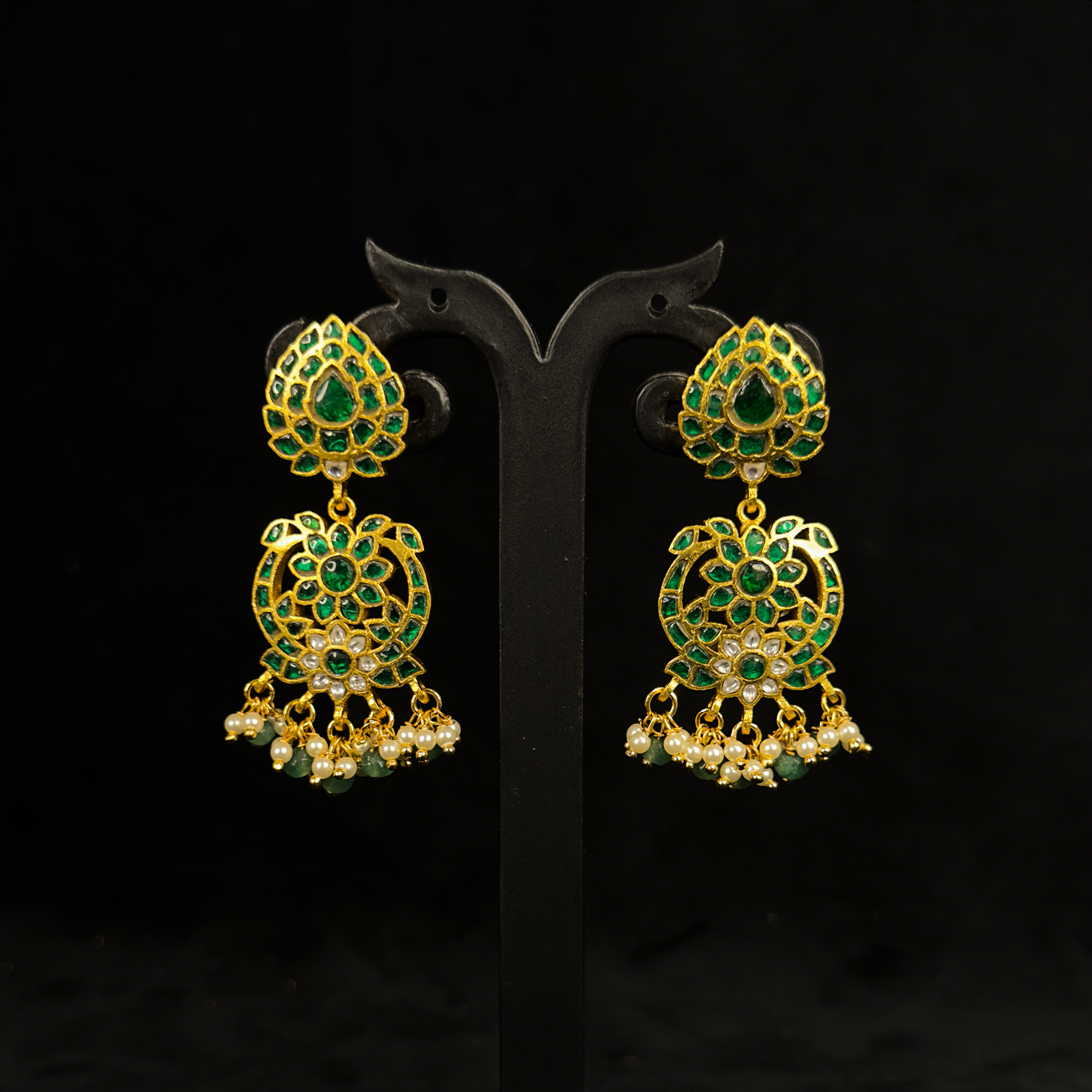 Emerald Fantasy Jadau Kundan Chandbali Earrings - DULHAN JEWELS