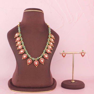 Stylish Green Beads Necklace With Traditional Mango Drops