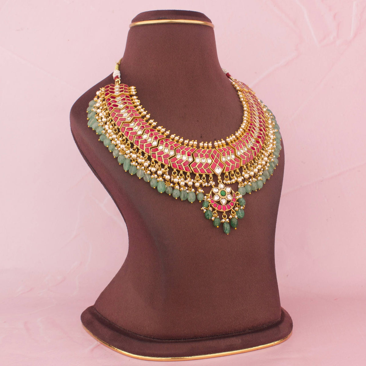 Royal Jadau Kundan Necklace With Green Hangings