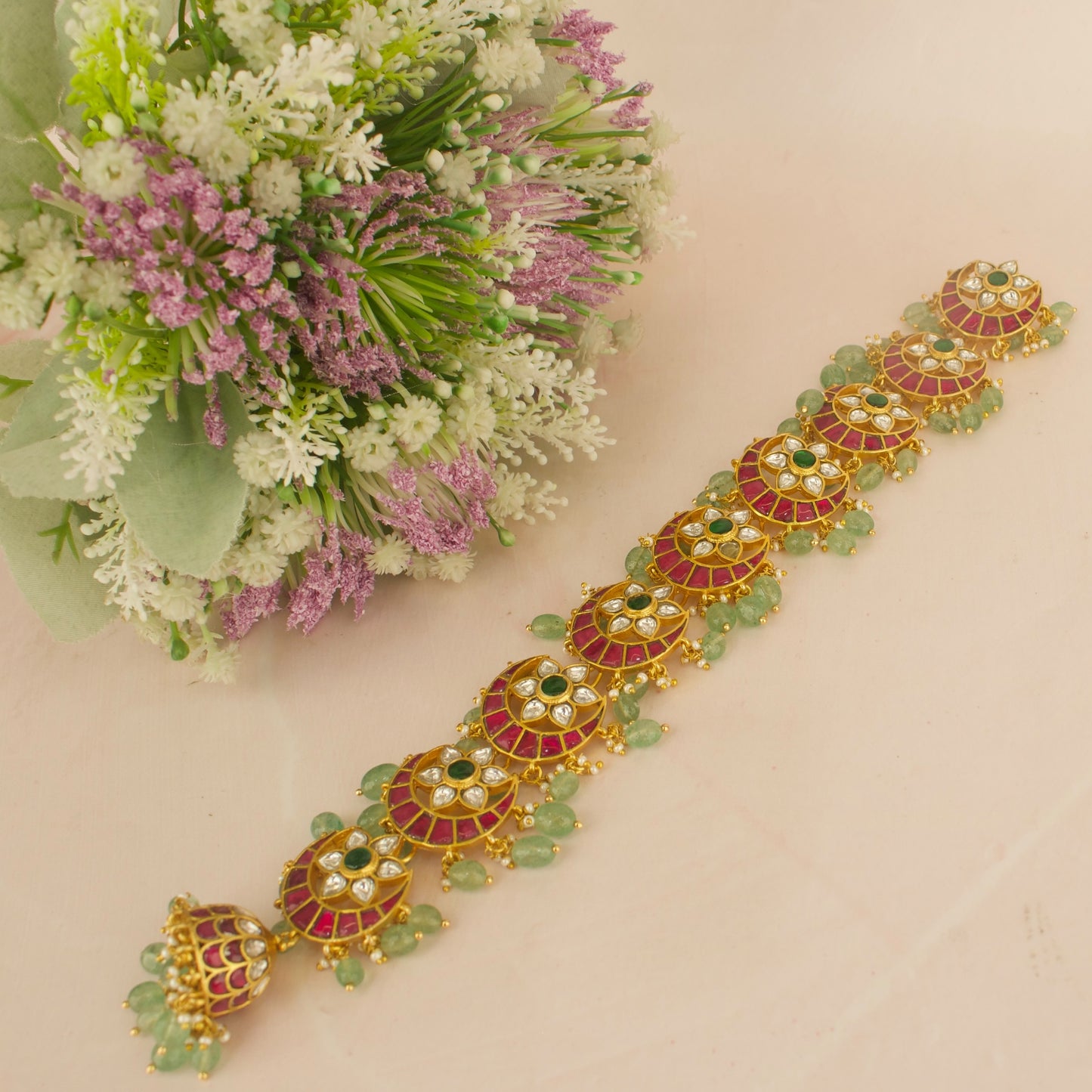 Exquisite Floral Chand Bali Design Jadau Kundan Hair Pin 9 Lockets