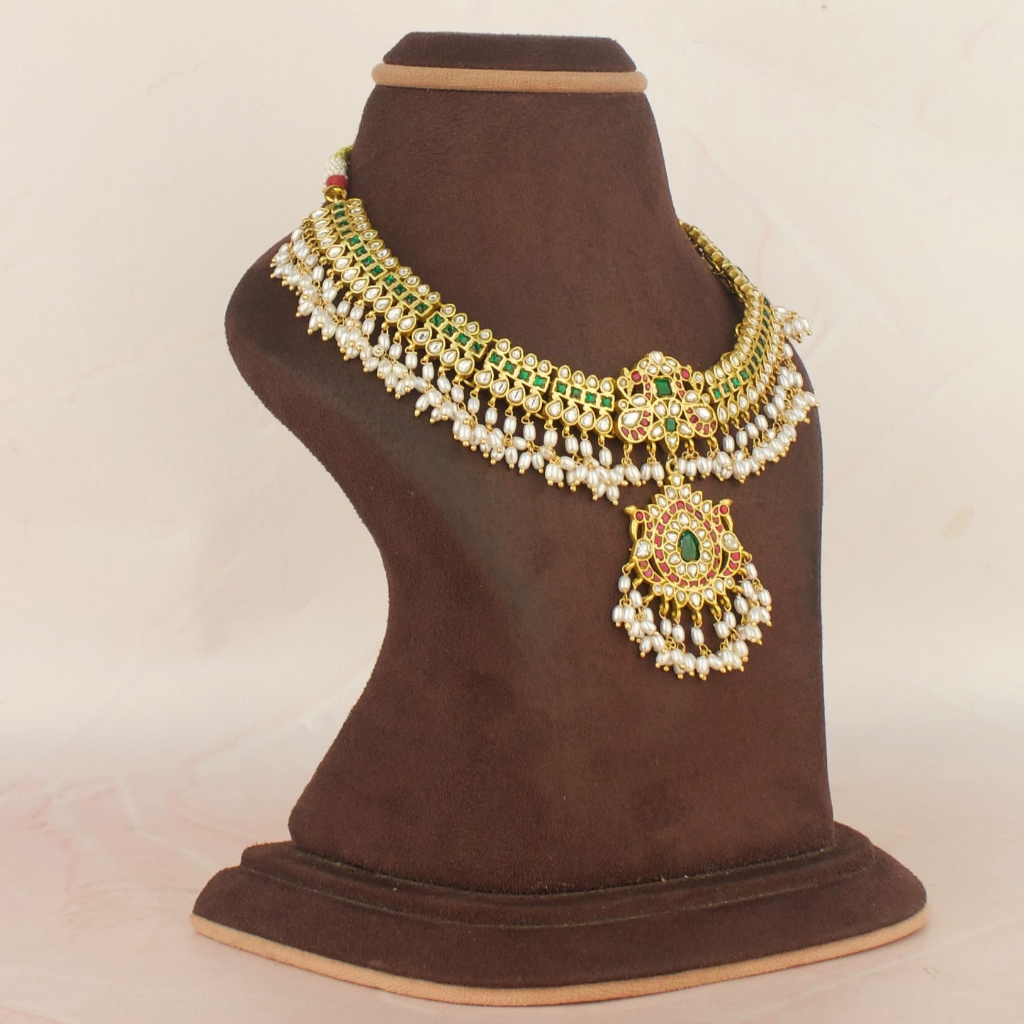 Peacock Design Jadau Kundan Necklace with Guttapusalu Hanging