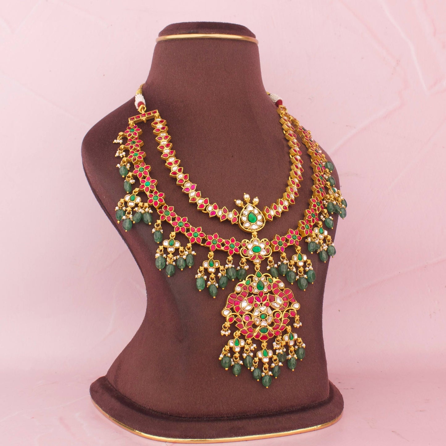 Unique Jadau Kundan Necklace With Peacock Design Pendant