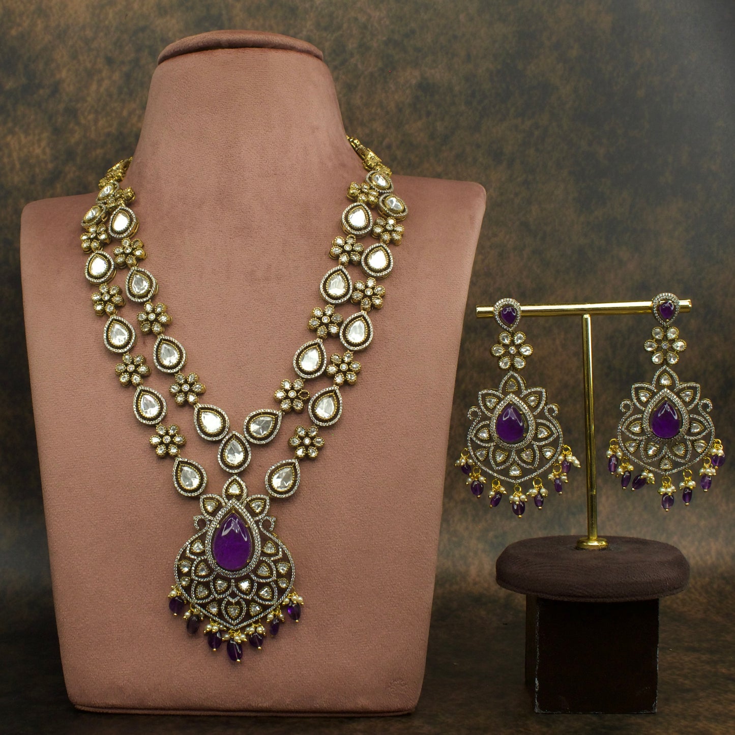 Victorian Moissanite Necklace Set with Teardrop Stones