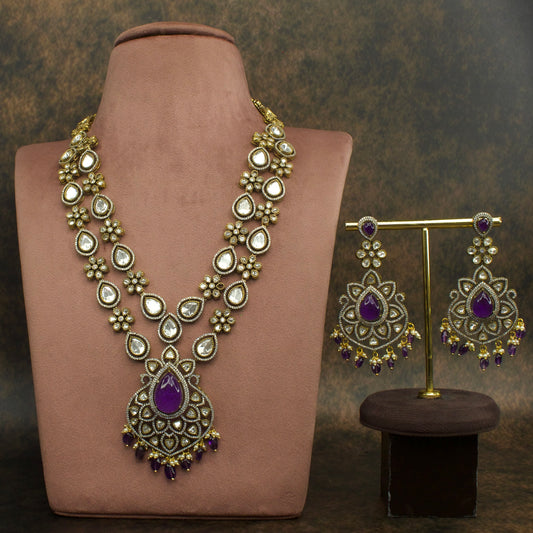 Victorian Moissanite Necklace Set with Teardrop Stones