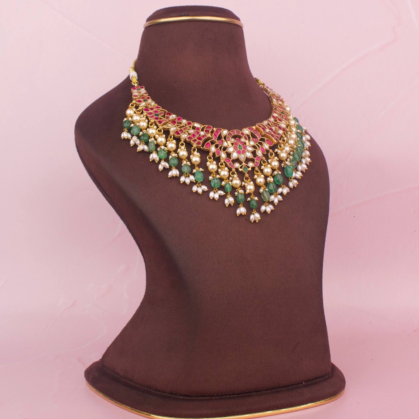 Elegant Jadau Kadau Kundan Necklace With Pearl & Beads Hangings
