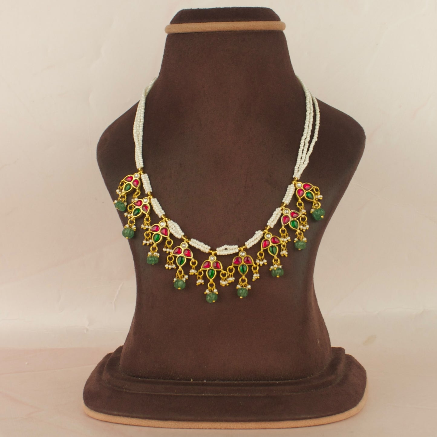 Unique Bold Design Jadau Kundan Beads Necklace with Matching Earrings