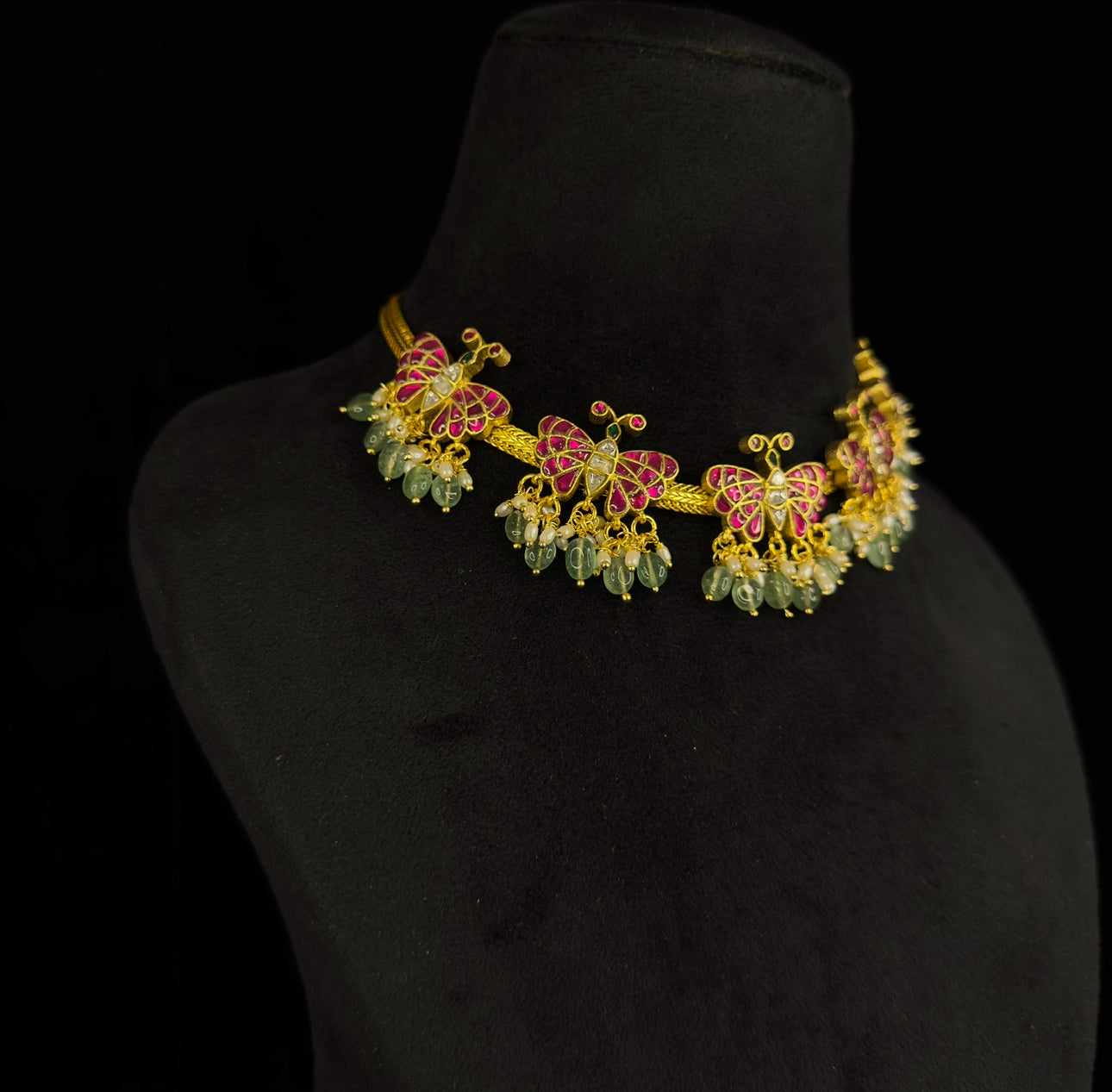 Whimsical Butterfly Delight: Jadau Kundan Necklace - DULHAN JEWELS