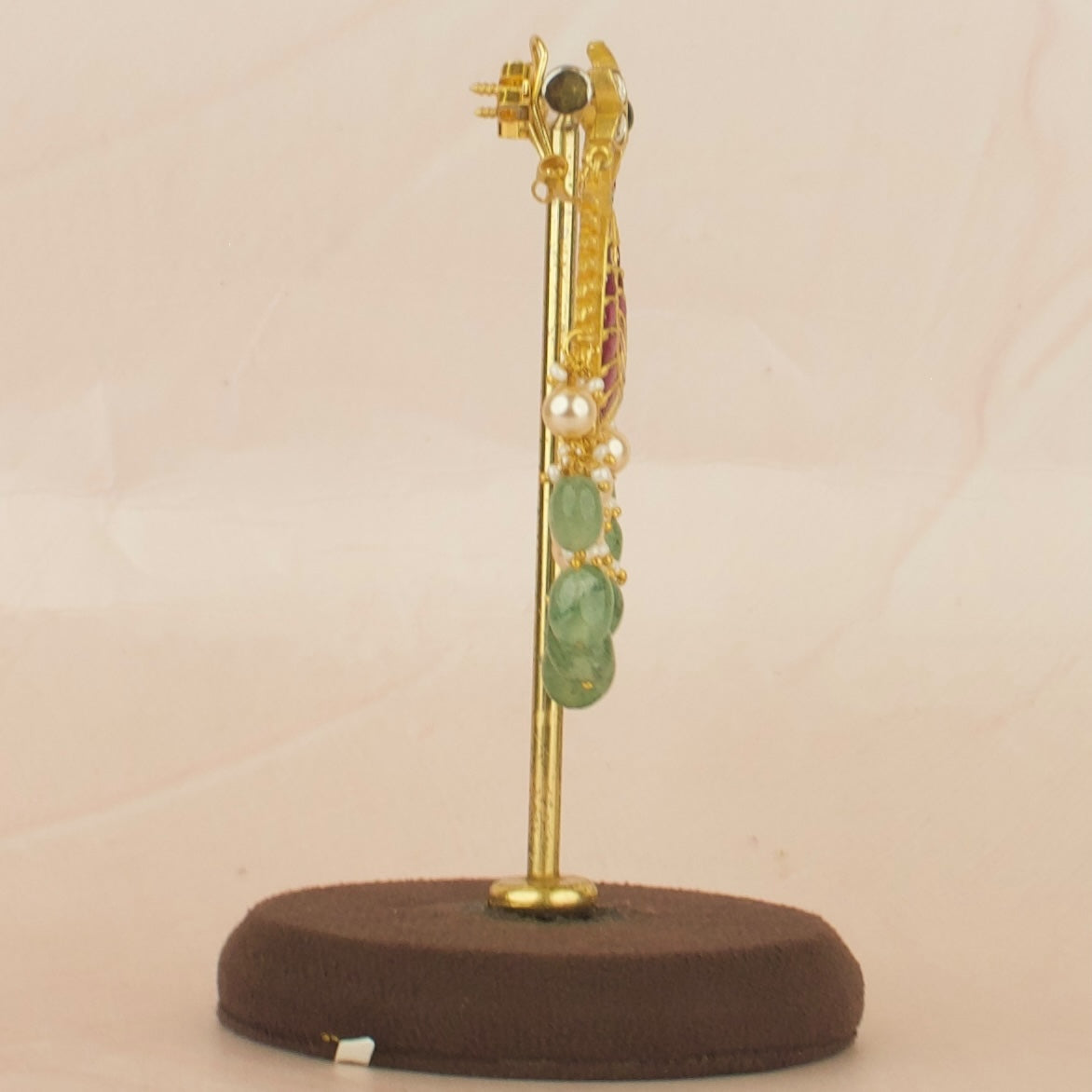 Floral Design Studded Jadau Kundan Chandbali with Green Beads