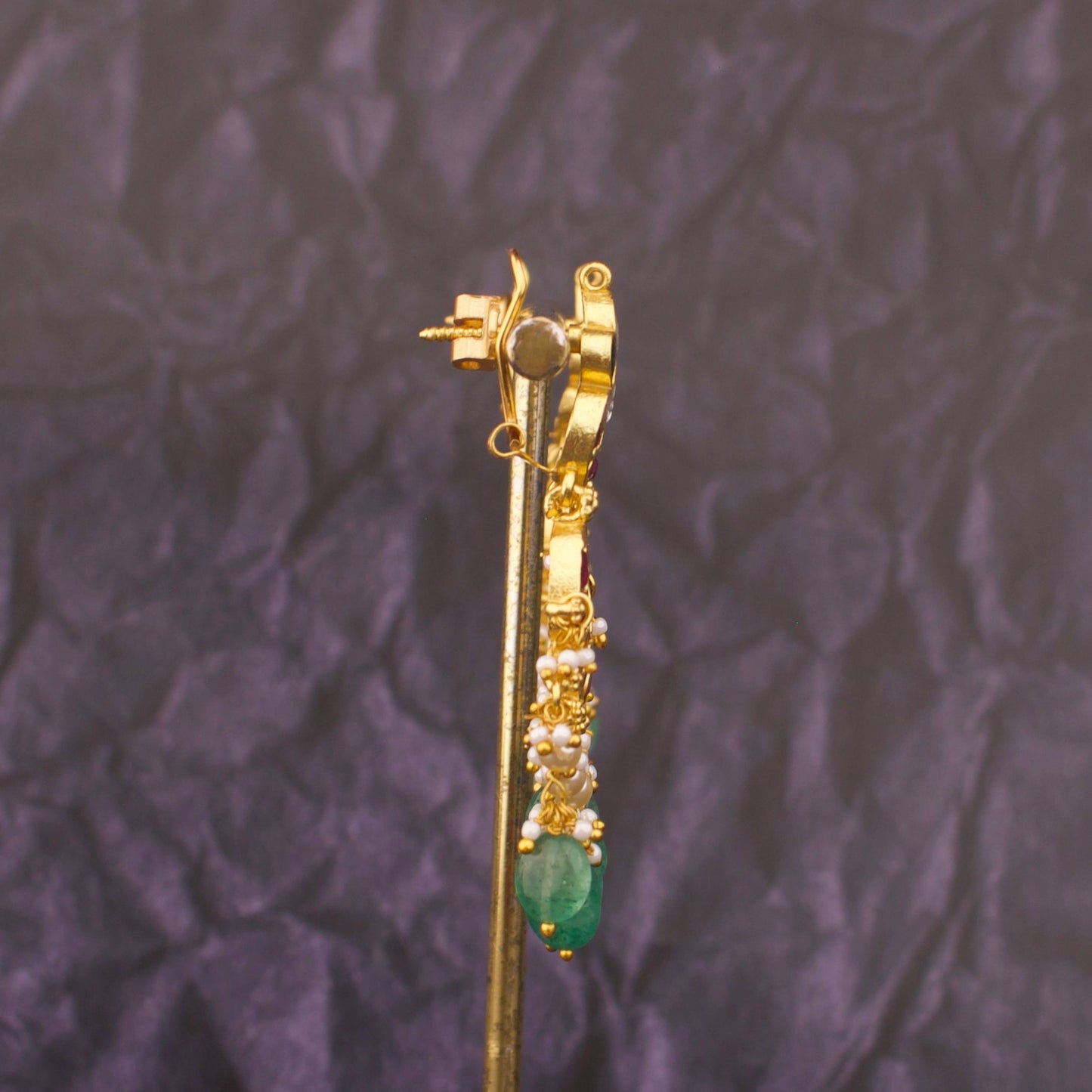 Radiant Jadau Kundan Chandbali Earrings With Double Step Hangings