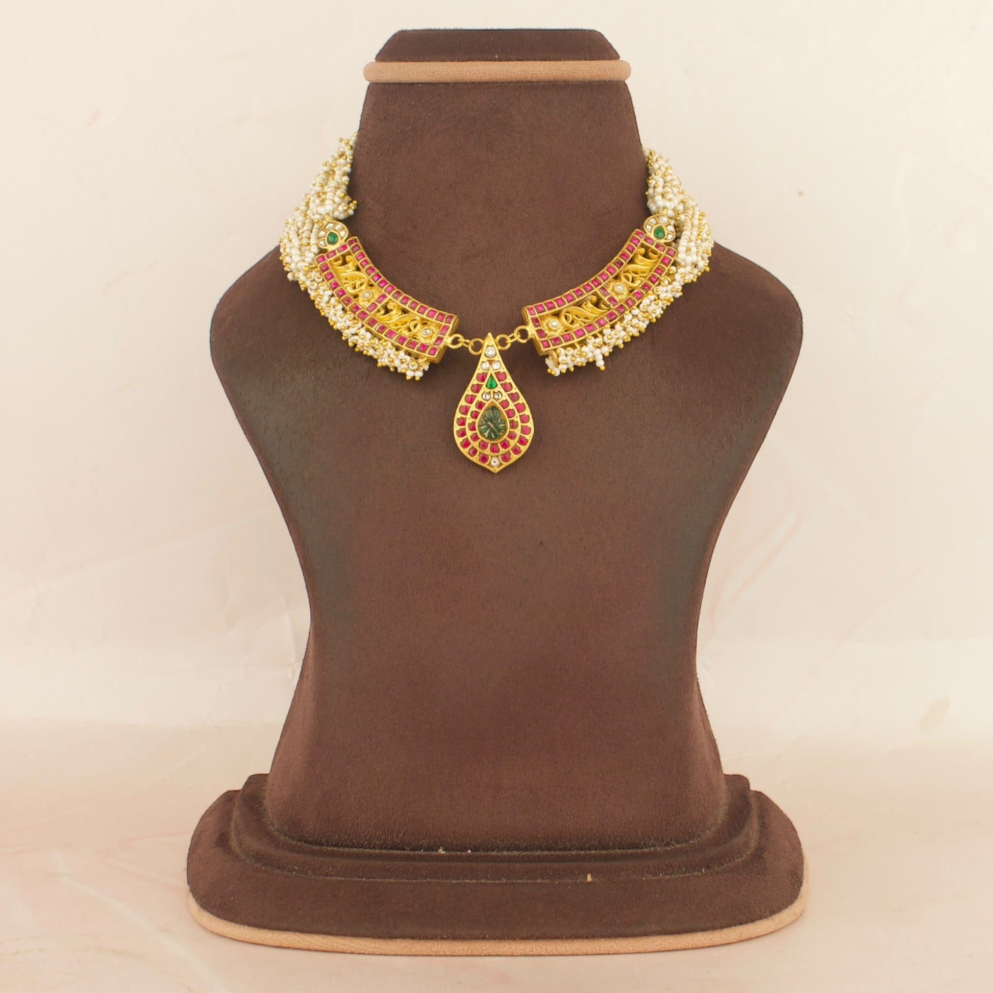 Glorious Jadau Kundan Tilak Design Necklace With Pearl Chain