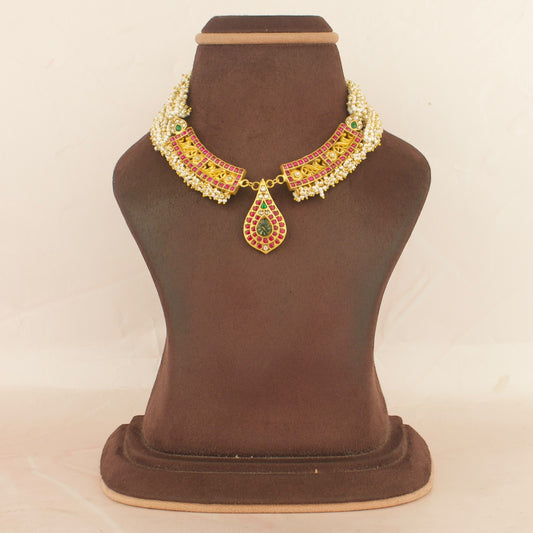 Glorious Jadau Kundan Tilak Design Necklace With Pearl Chain