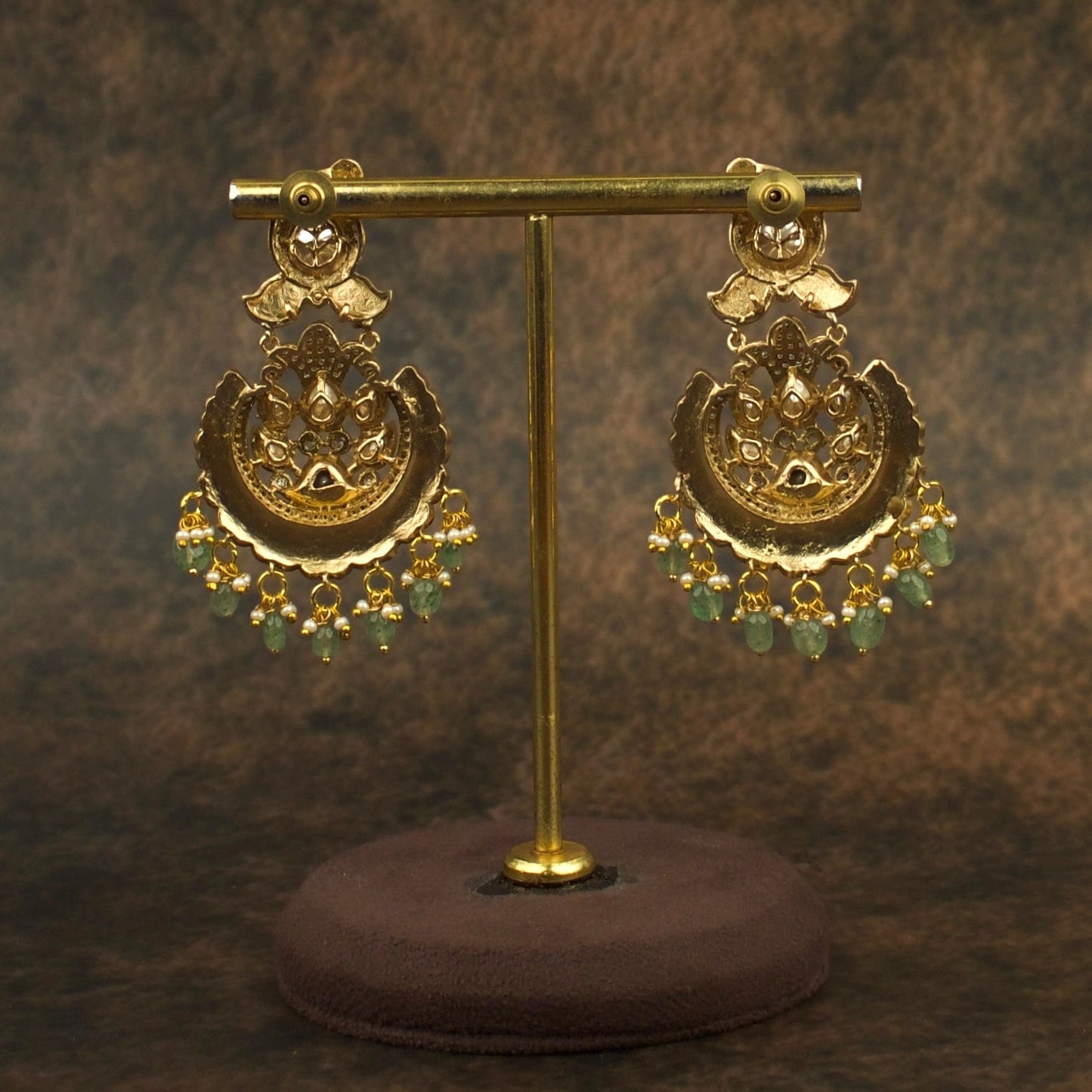 Victorian Polki and Kundan Fusion Chandbali with Pearl Accents