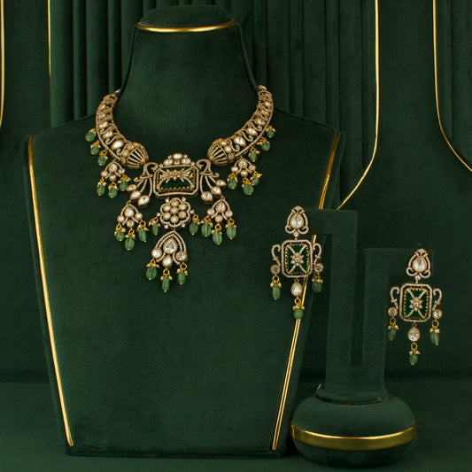 Dazzling Design Fusion Kundan & Polki Victorian Short Necklace Set