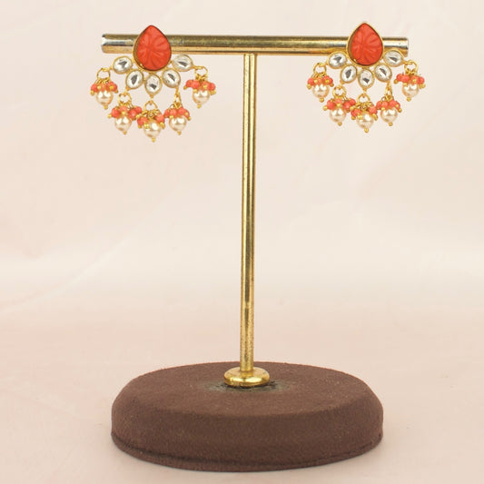 Coral Studded Jadau Kundan Stud Earrings