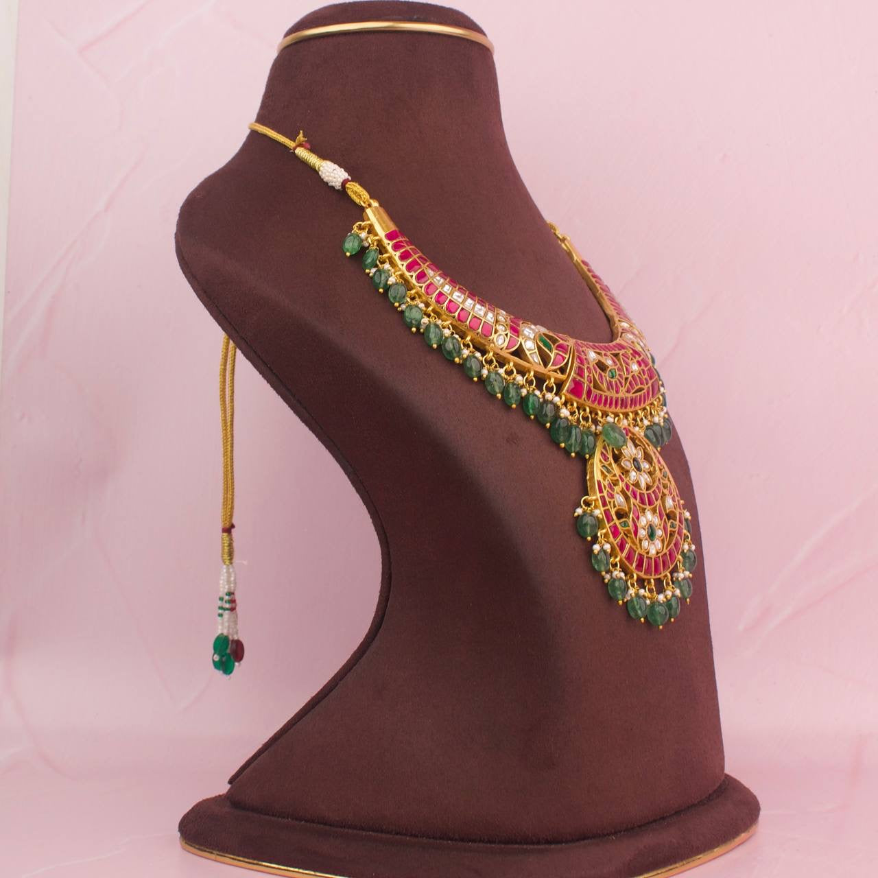 Traditional Jadau Kundan Necklace With Pearls & Beads Hanging