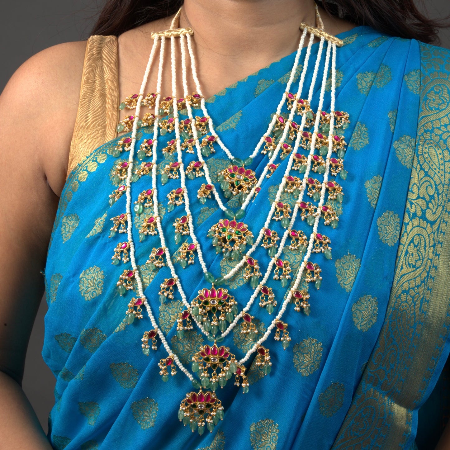 Opulent Lotus Design Jadau Kundan Five-Layer Necklace this product comes under jadau kundan collecion