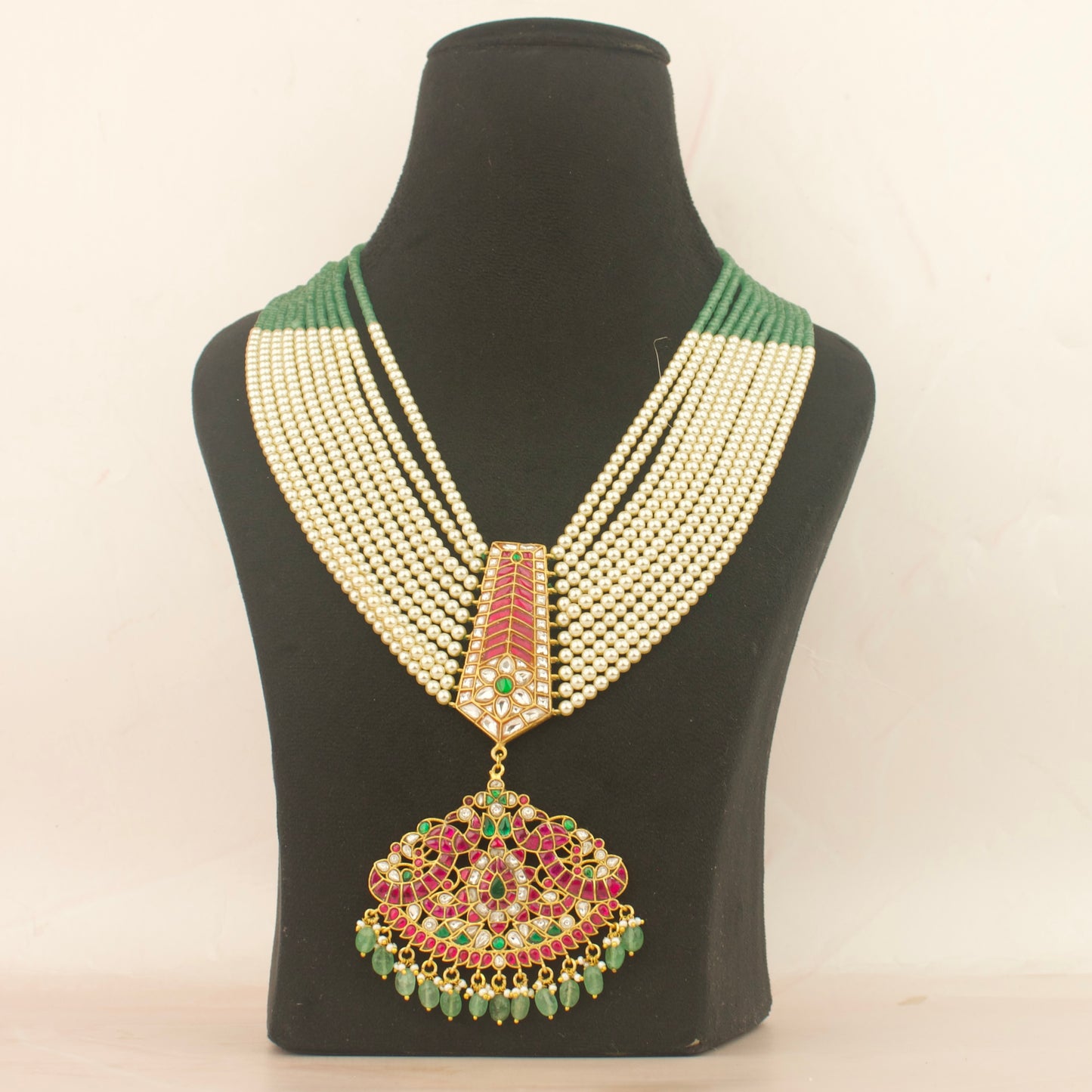 Bridal Jadau Kundan Rani Haar With Peacock Design Locket