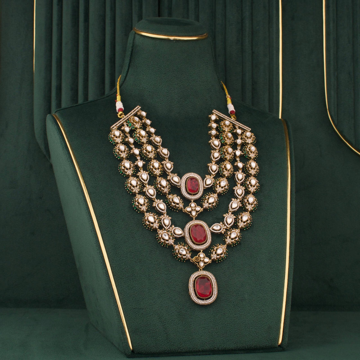 Designer Multilayered Victorian Polki Necklace With Ruby Stones