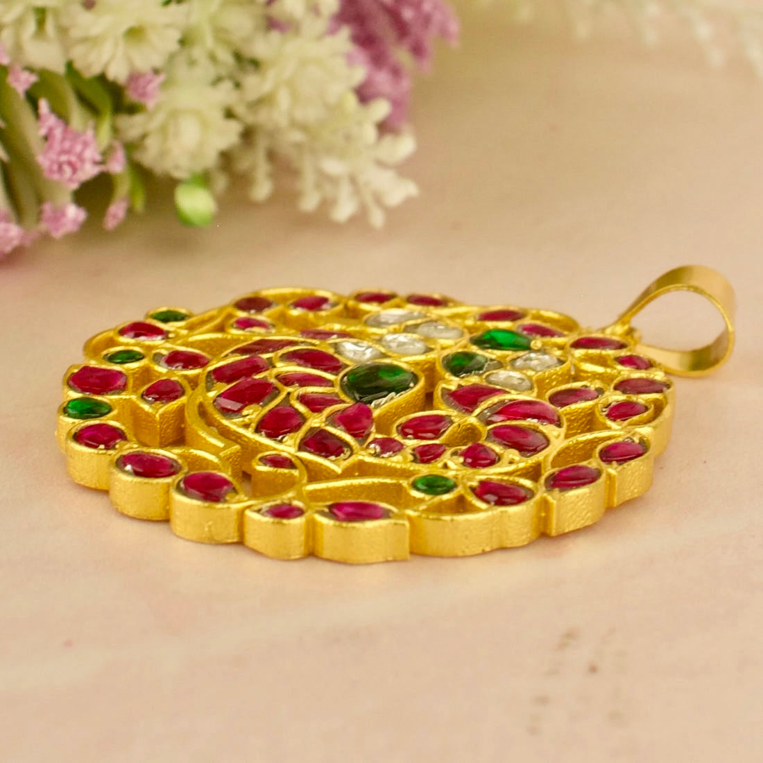Elegant Peacock Design Jadau Kundan Locket in Gold Style