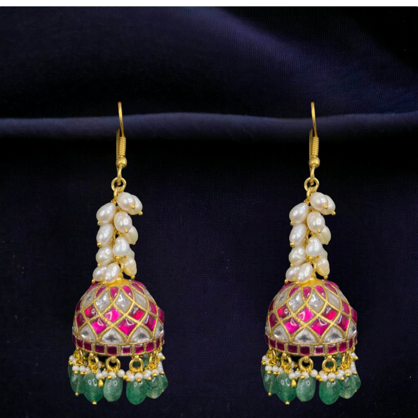 Elegant Pearl Tassel Jadau Kundan Jhumkas