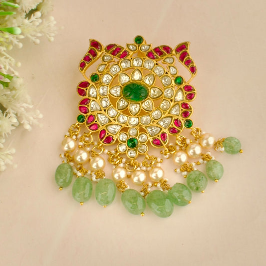 Glorious Floral Design Jadau Kundan Locket with Swarovski Pearls