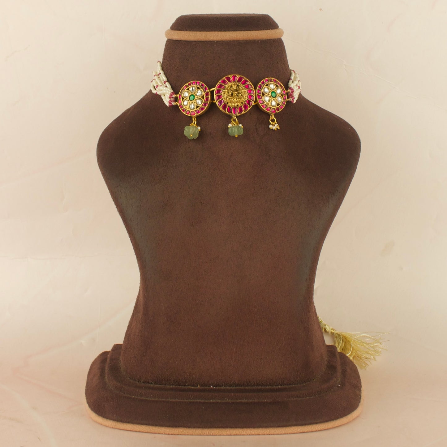 Deluxe Lakshmi Design Locket Jadau Kundan Beads Choker