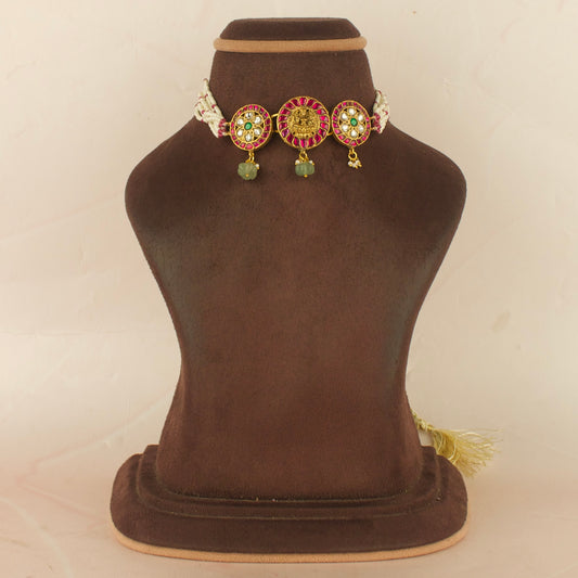 Deluxe Lakshmi Design Locket Jadau Kundan Beads Choker