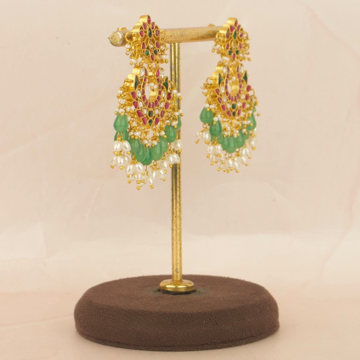 Jadau Kundan Chand Bali With Leaf Peacock Design