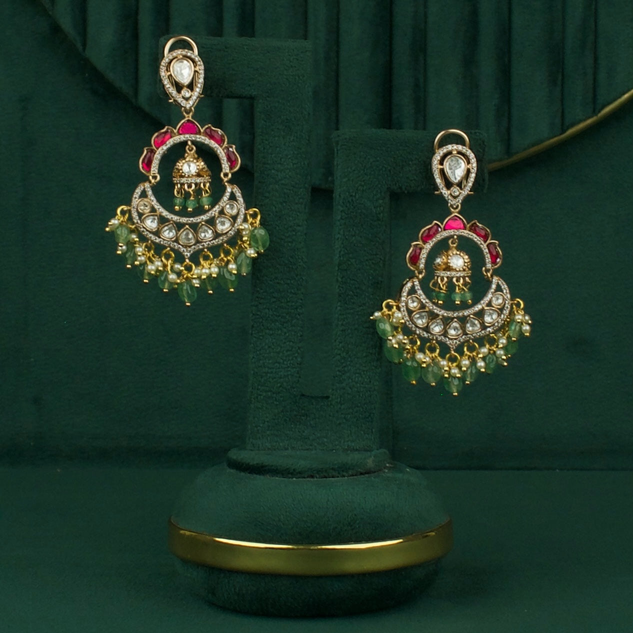 Fusion Polki Kundan Chandbali Earrings