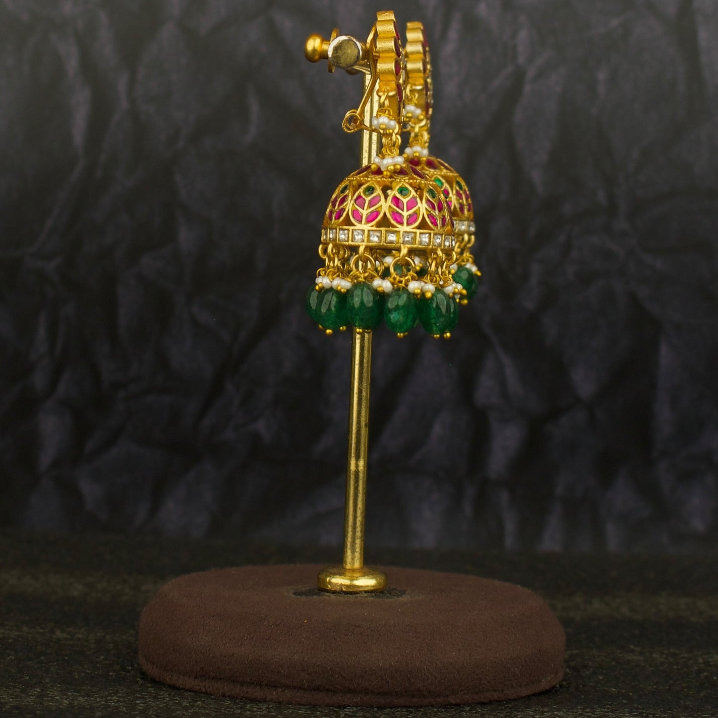 Floral Studded Bridal Jadau Kundan Jhumki Earrings
