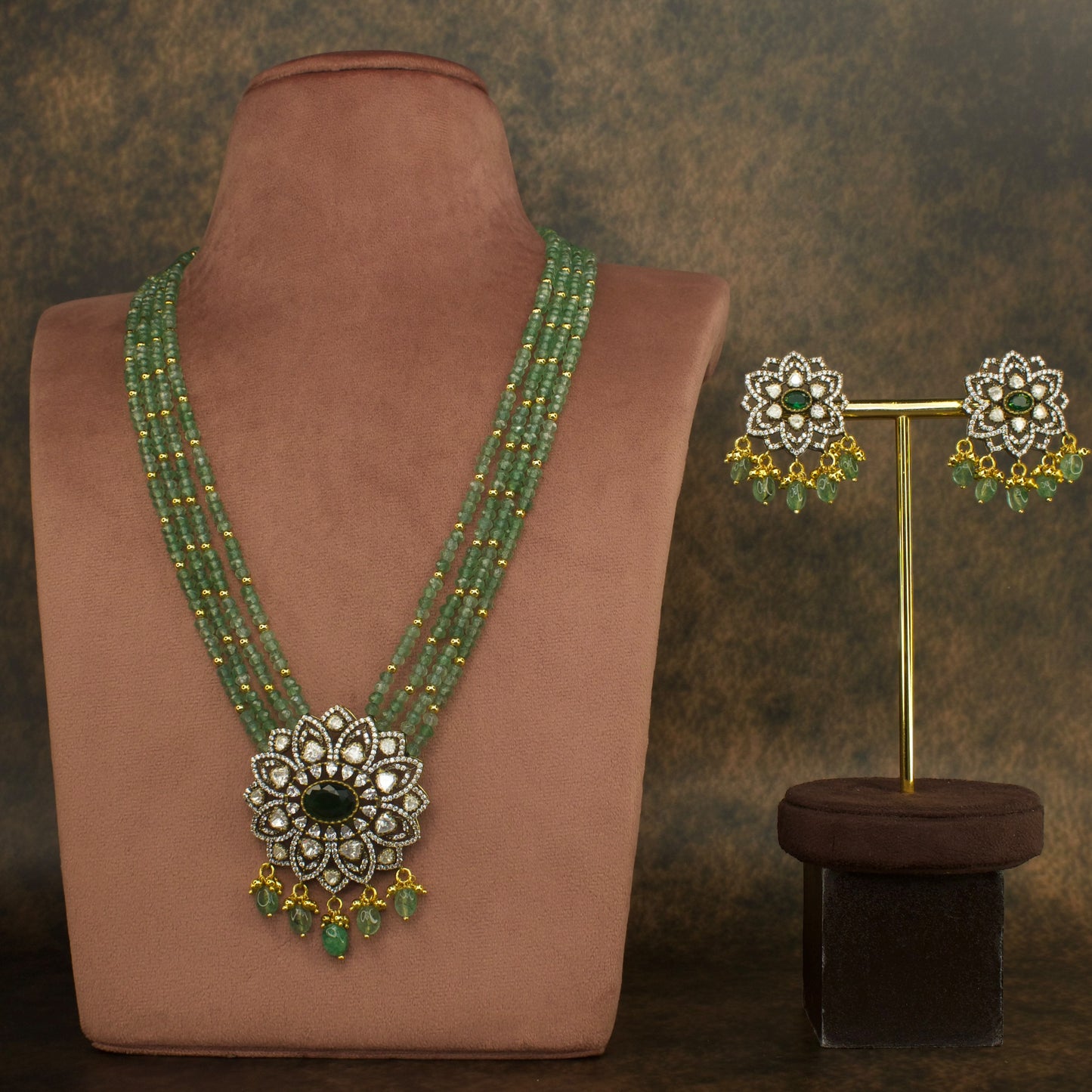 Grand polki beads Mala in Victorian finish, showcasing intricate design and elegance, perfect for any occasion.