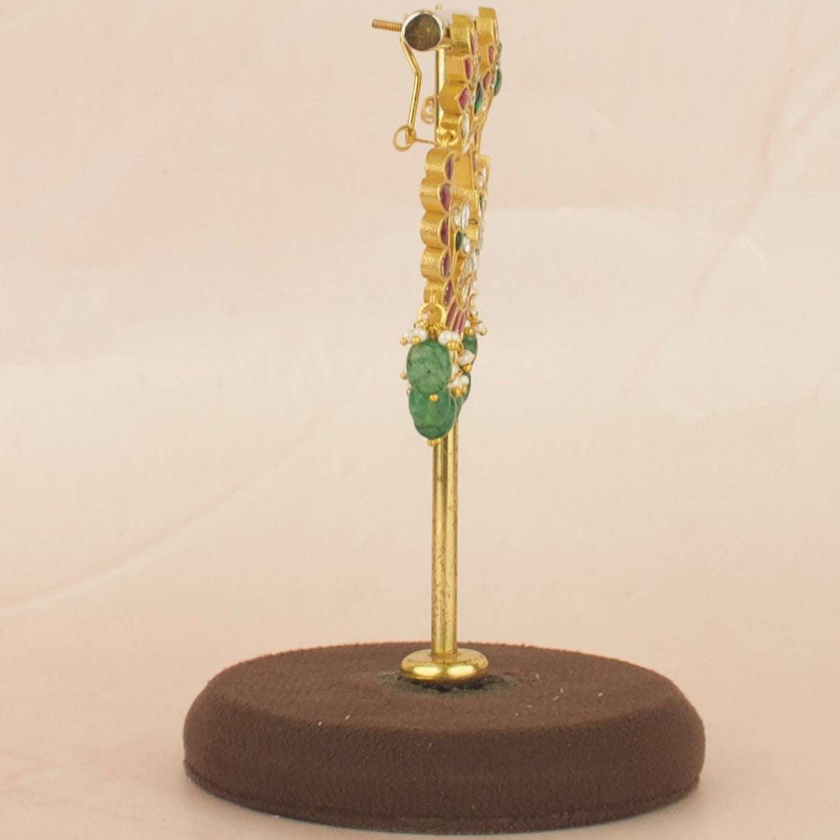 Heritage Floral Design Studded Jadau Kundan Chandbali with Green Beads