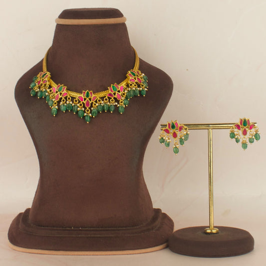 Lotus Design Lockets Jadau Kundan Nan-tad with Matching Earrings