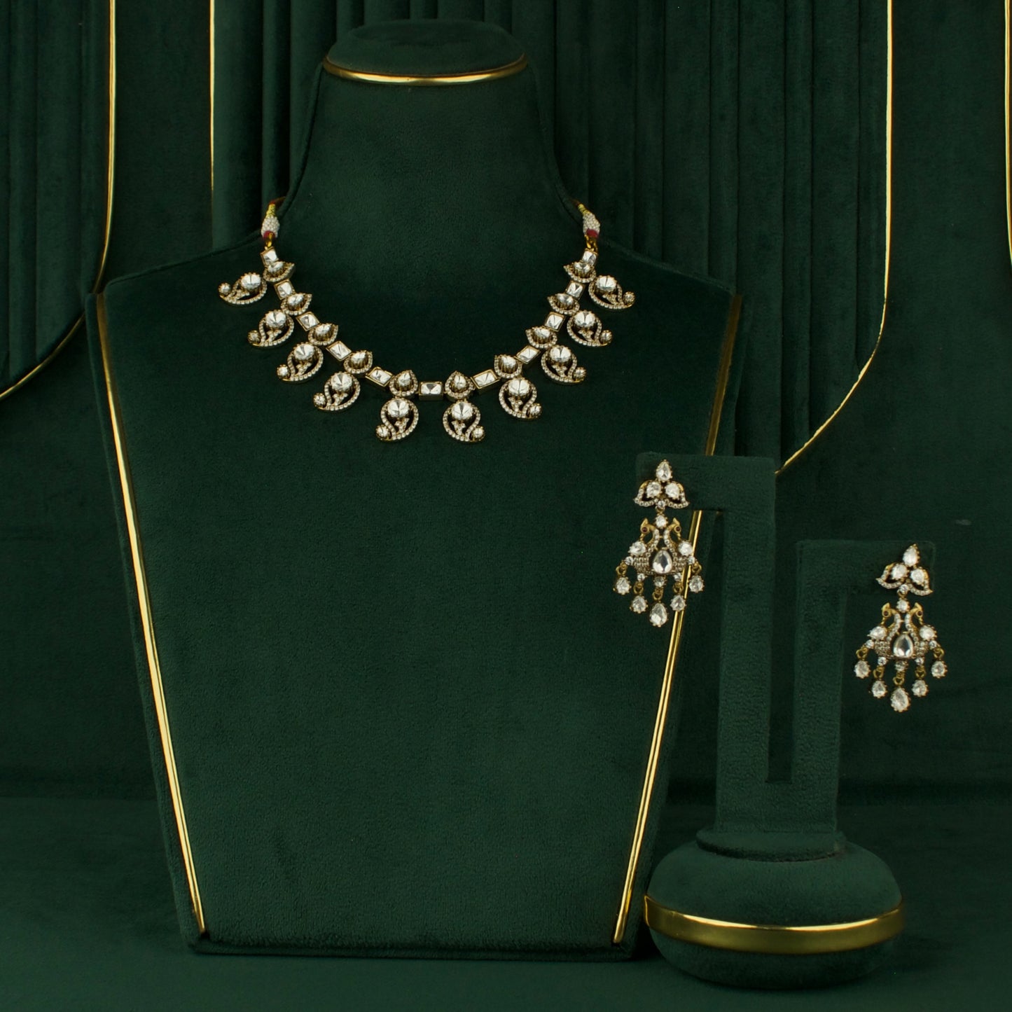 Dazzling Sleek Mango design Polki Victorian Necklace with Matching Earrings