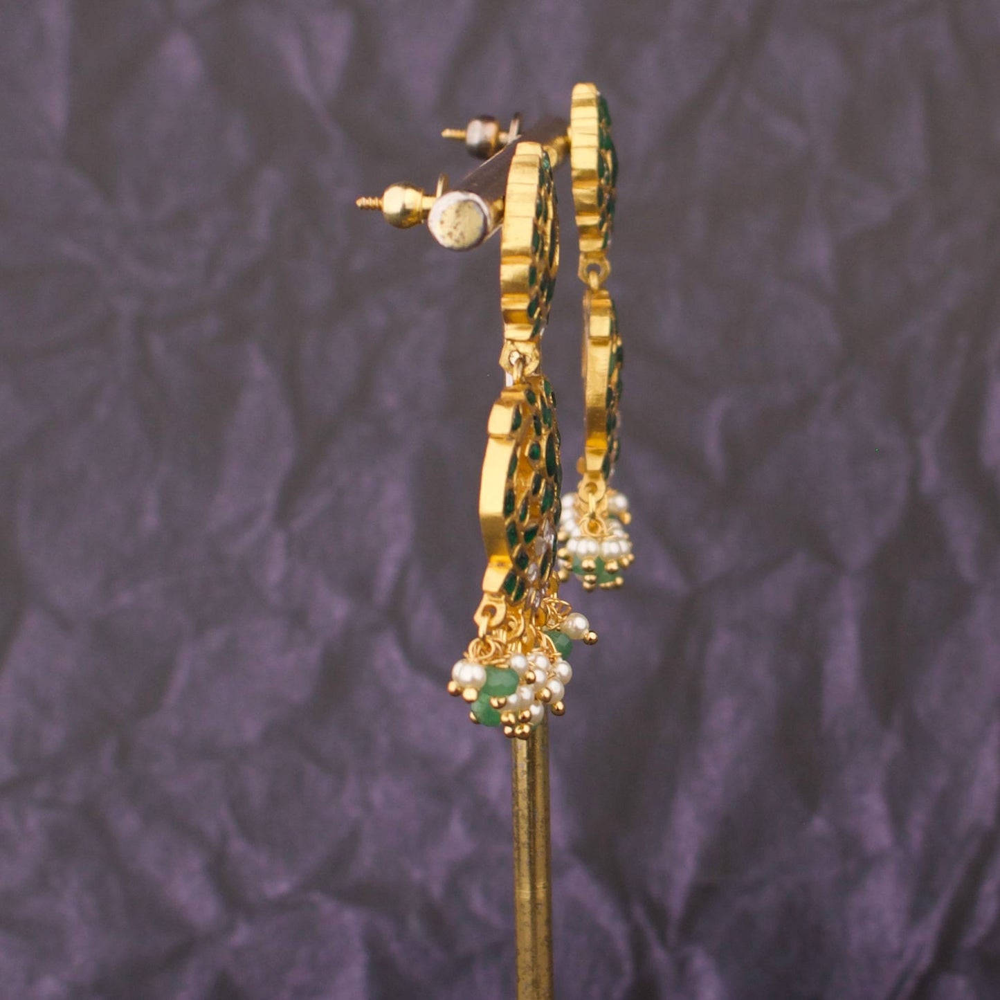 Emerald Fantasy Jadau Kundan Chandbali Earrings