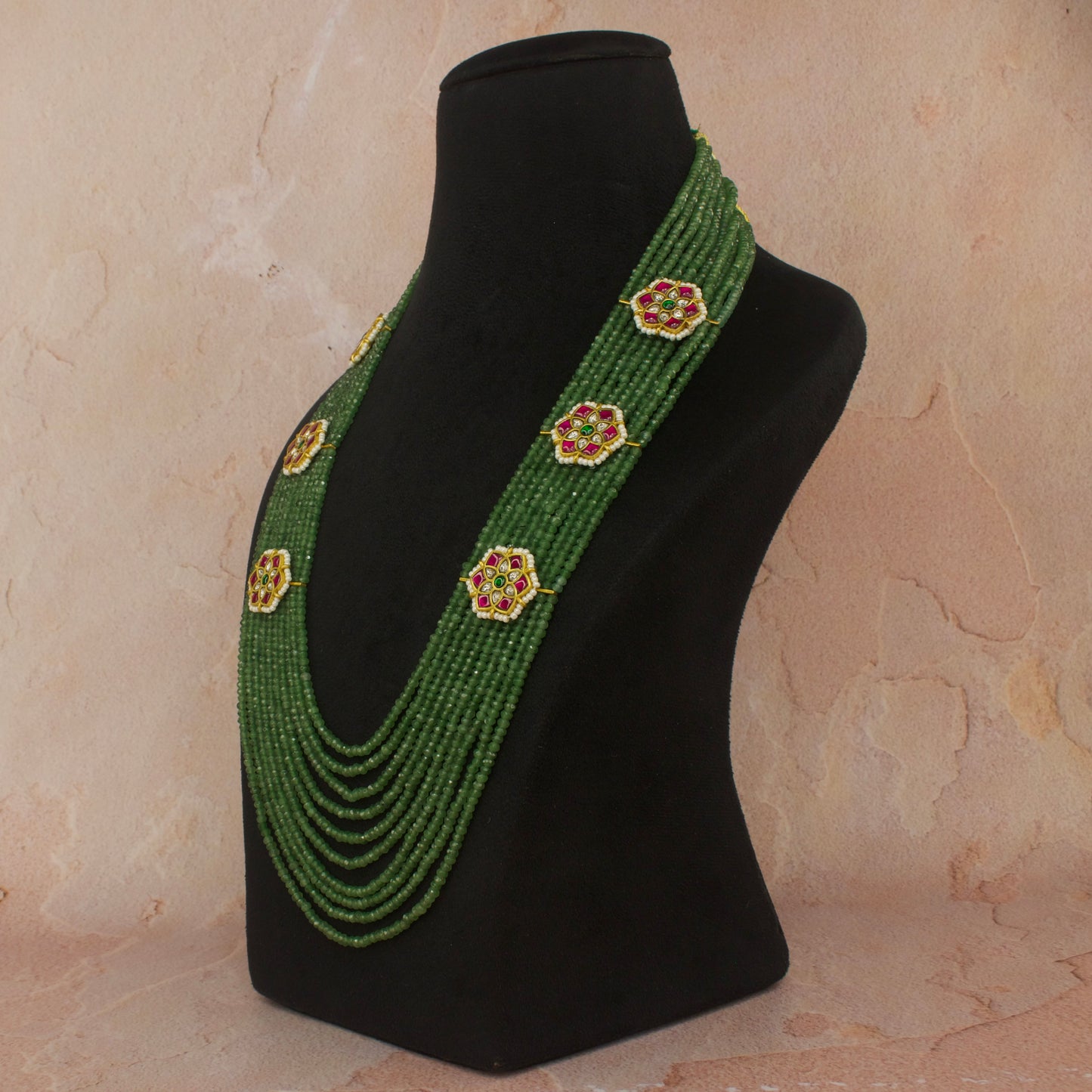 Bridal Jadau Kundan Side Locket Beads Mala