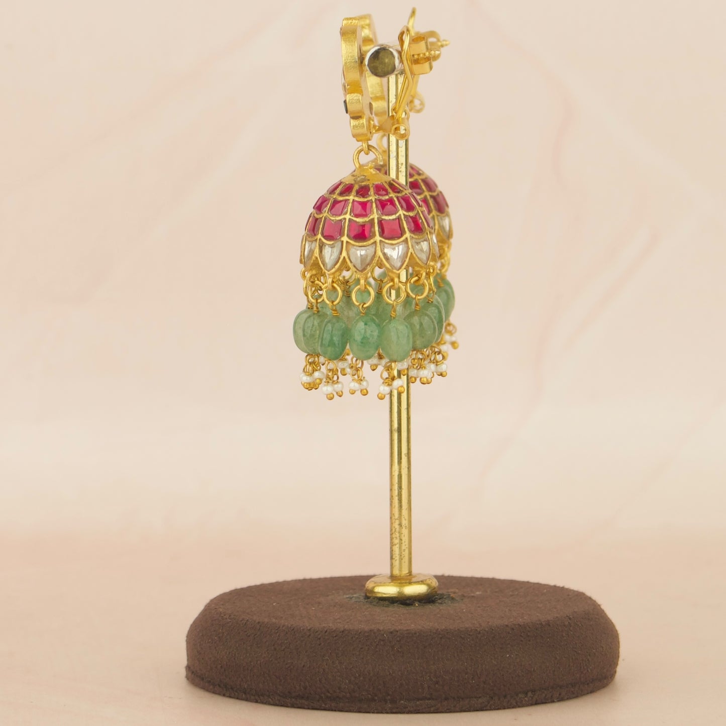 Peacock Design Studded Jadau Kundan Jhumki with Beads
