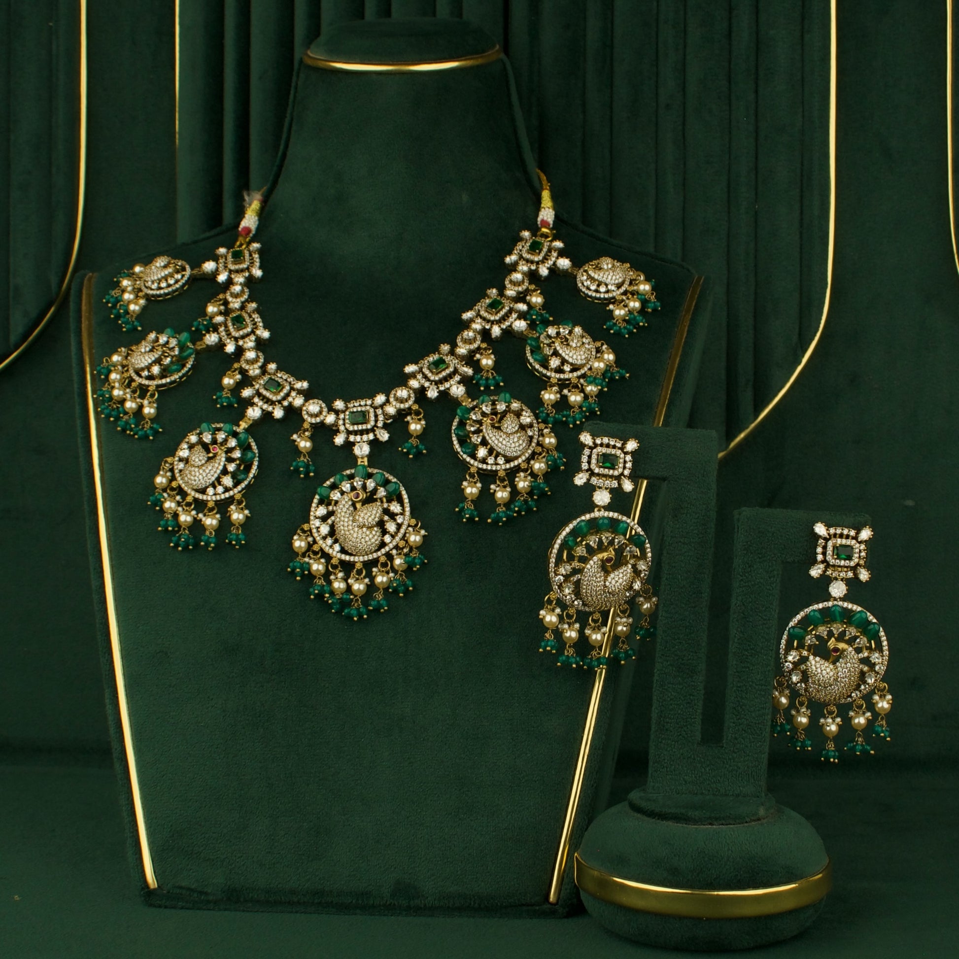Heritage Peacock Design Fusion Kundan & Polki victorian Necklace Set