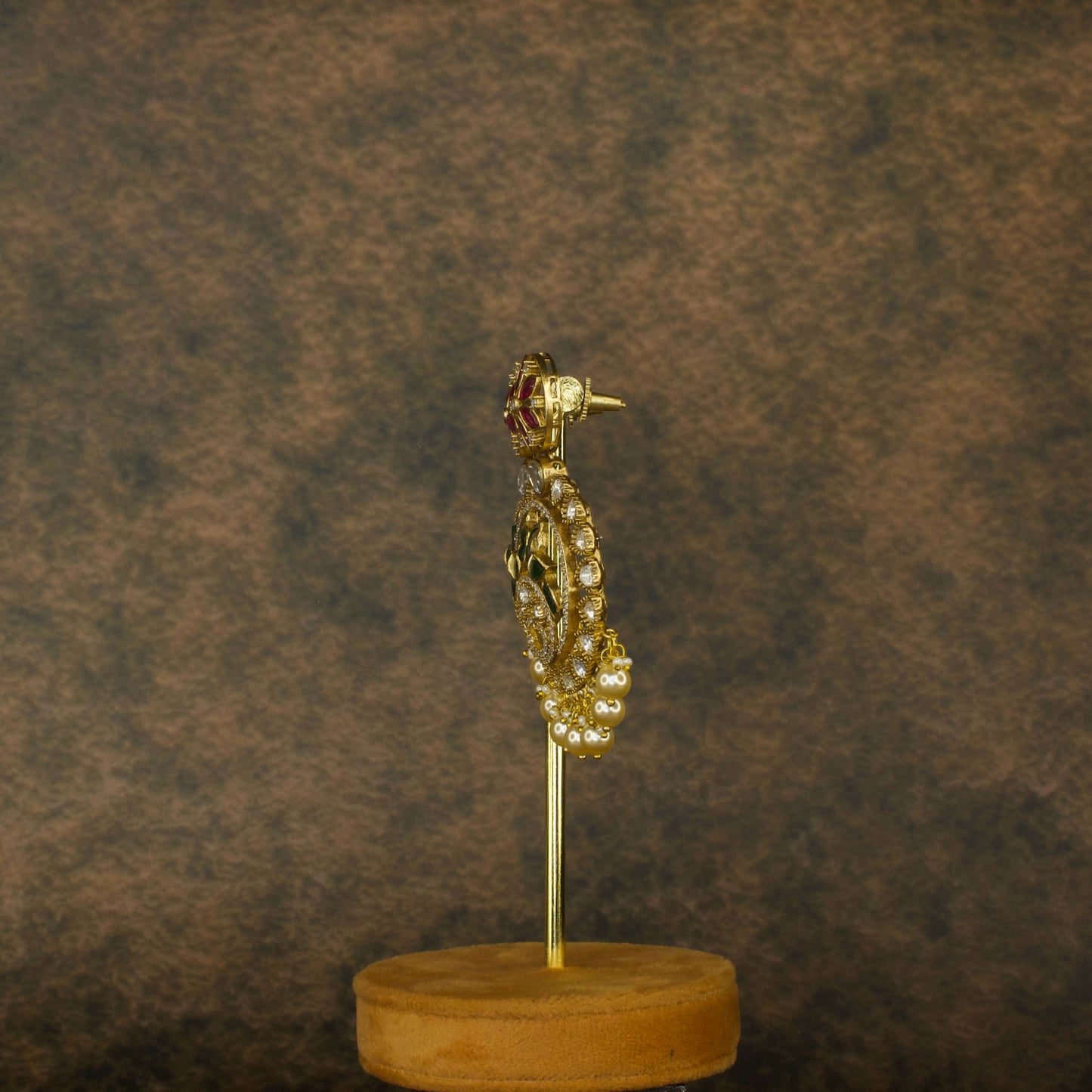 Floral Ring peacock design Victorian Chandbali Earrings