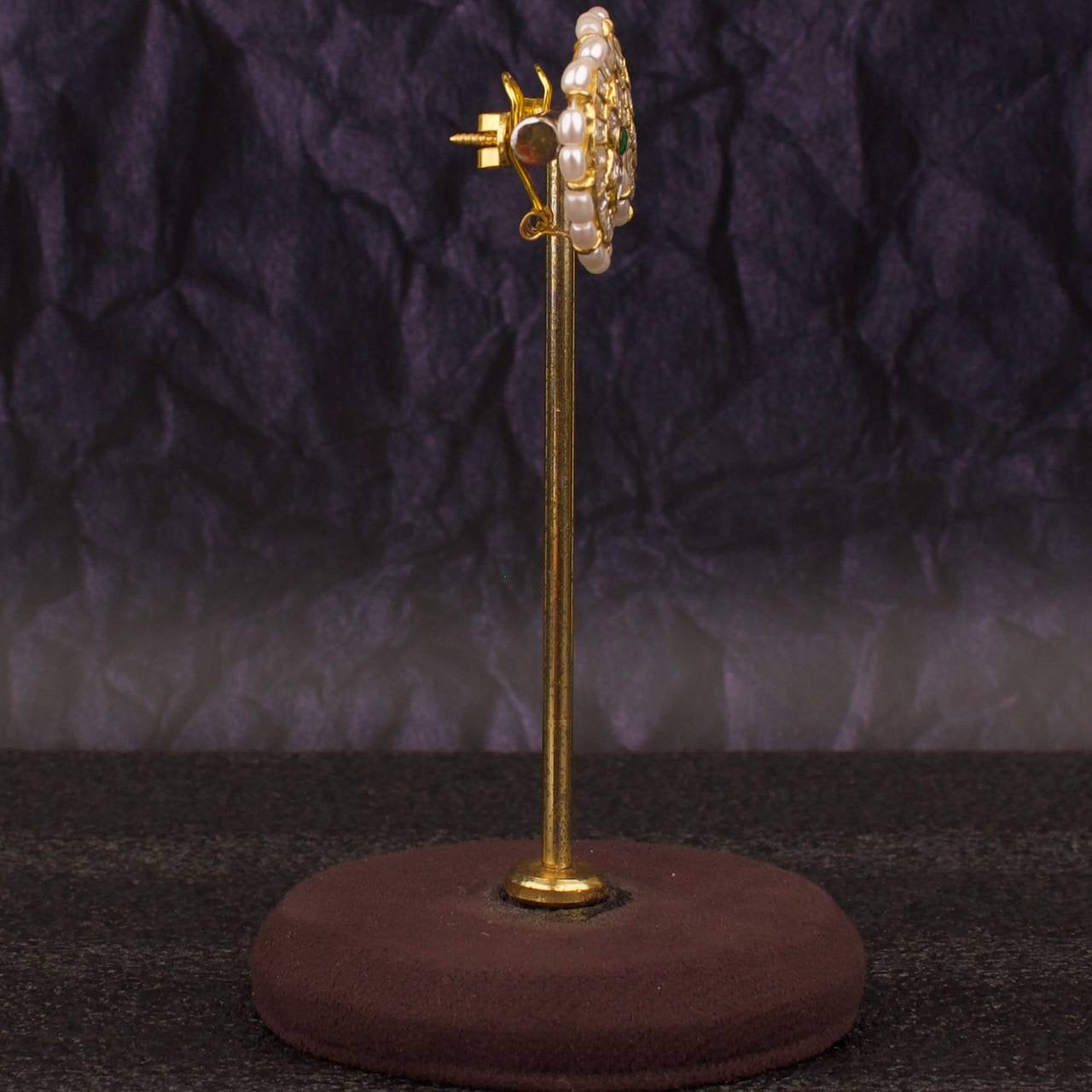 Circular Floral Design Jadau Kundan Stud Earrings With Pearl Bordering