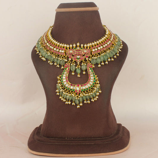 Bridal Chand Bali Design Jadau Kundan Short Necklace