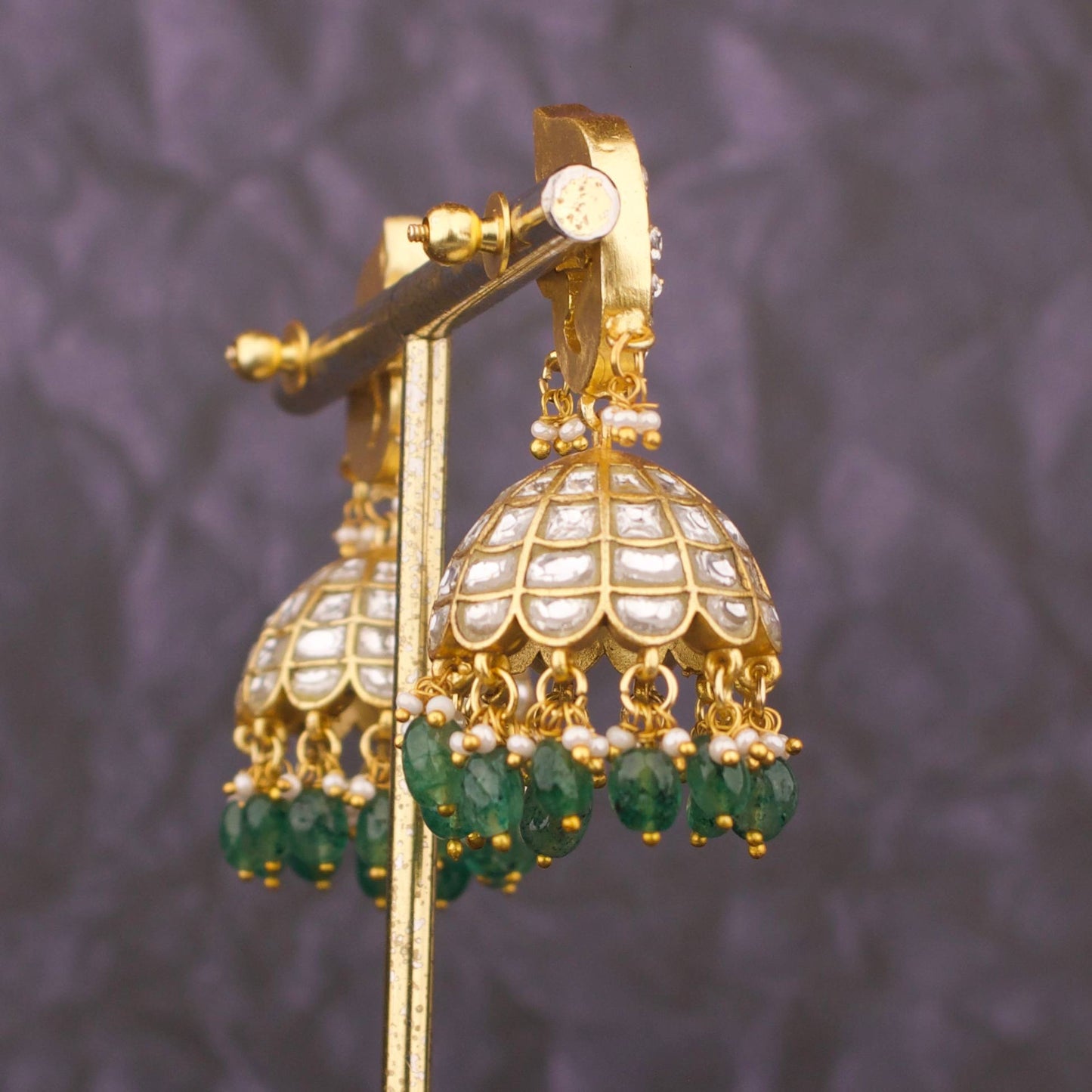 Royal Jadau Kundan Jhumkas With Peacock Stud