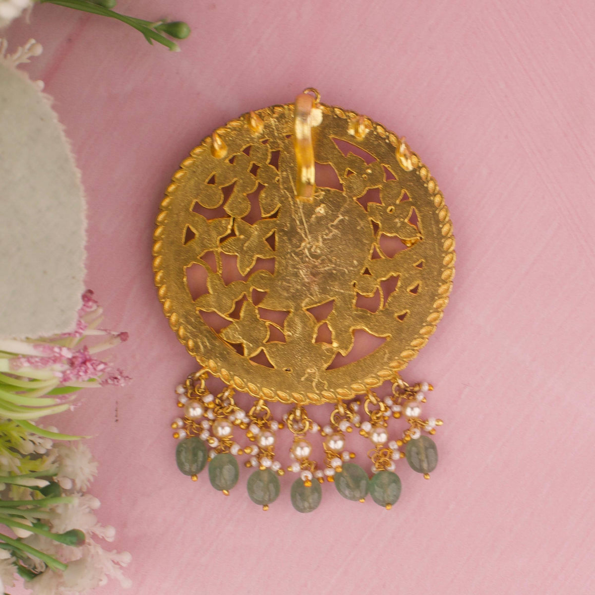 Unique Jadau Kundan Locket With Peacock Design