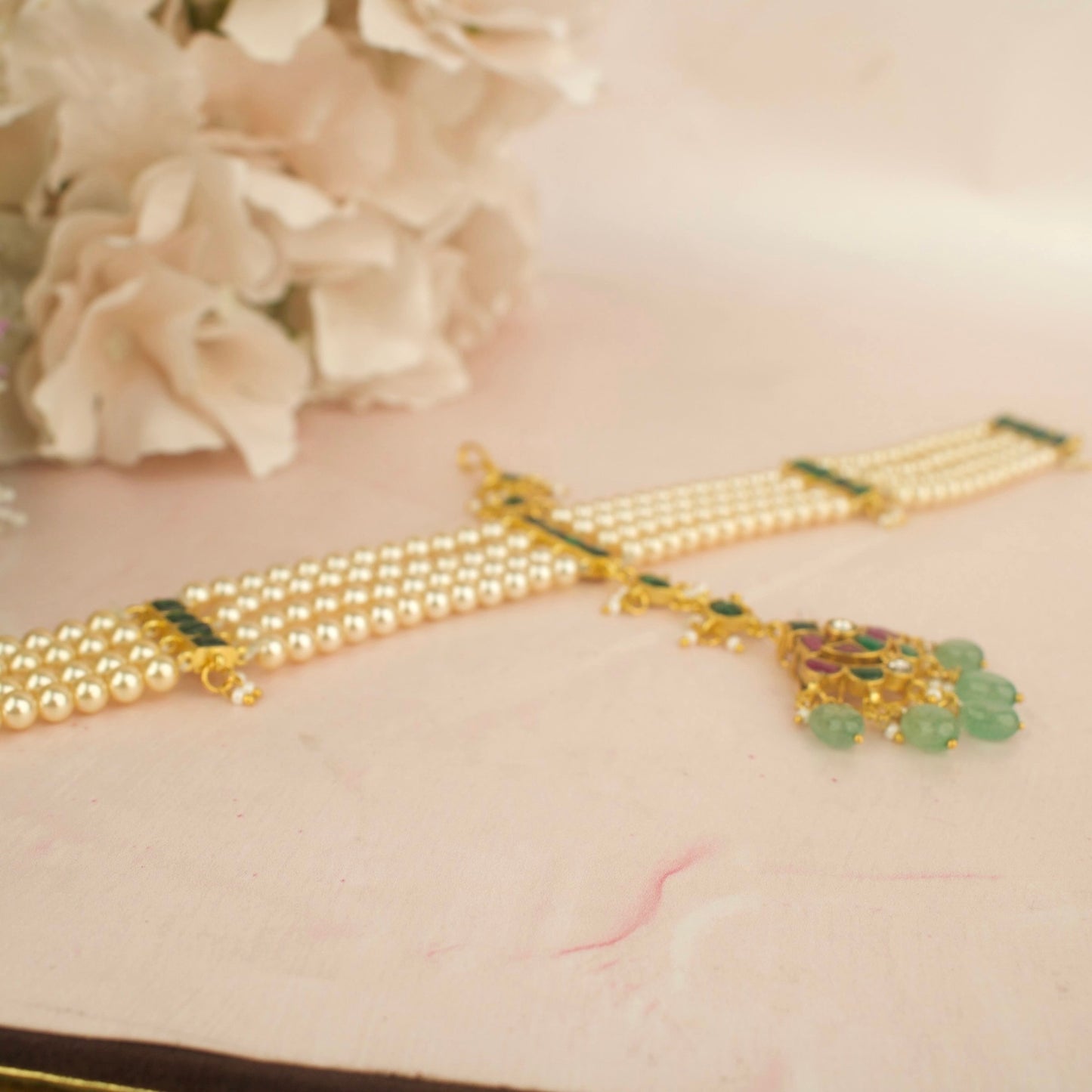 Lavish Design Jadau Kundan Tikka Swarovski Pearls line MattaPati